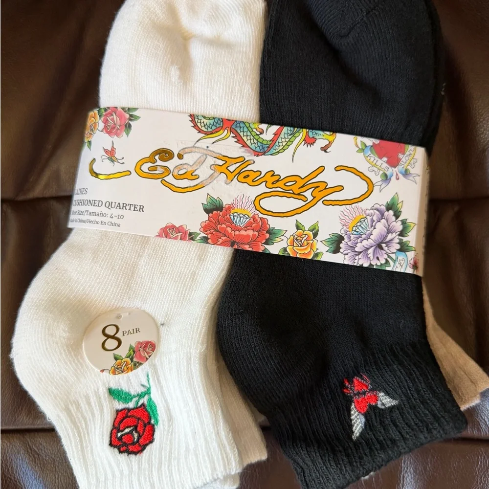 Ed Hardy Black and White Quarter Socks NWT - Picture 1 of 6